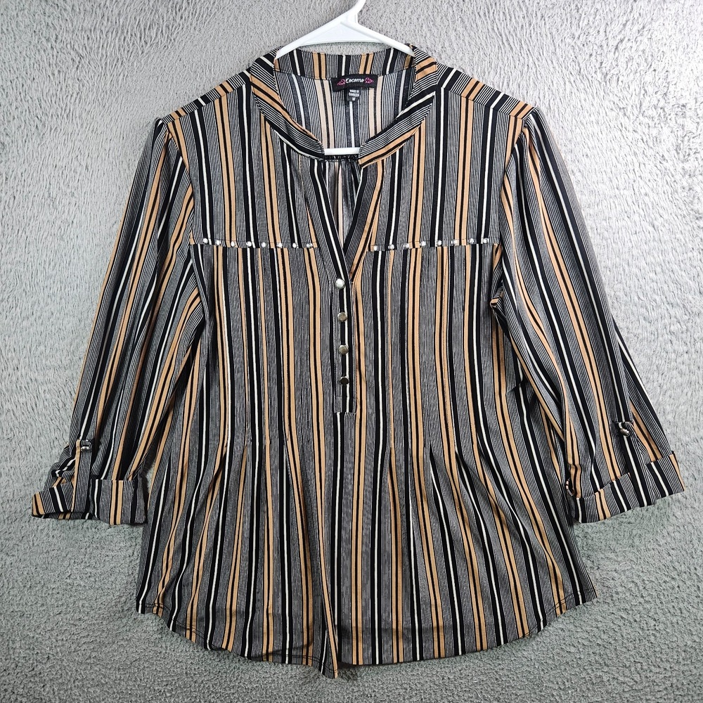Cocomo Top Blouse Women Medium Stretch Black‎ White Beige Striped